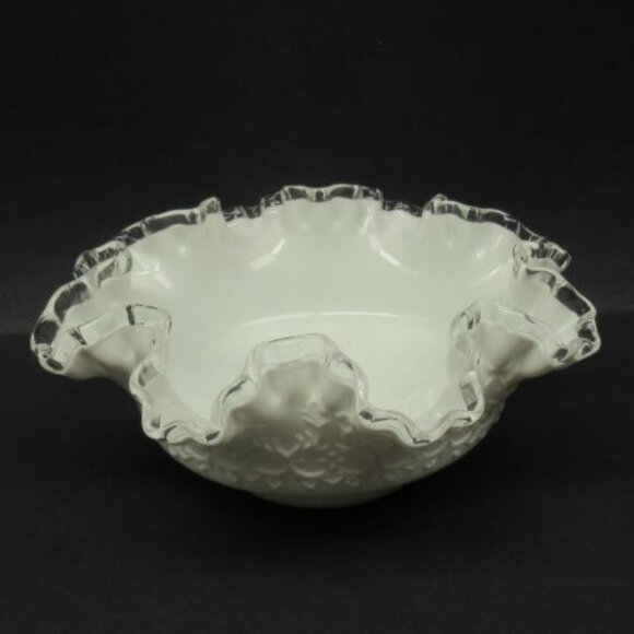 Fenton Art Glass Silver Crest SPANISH LACE 10 Inch Ruffled Edge Bowl - Picture 1 of 6